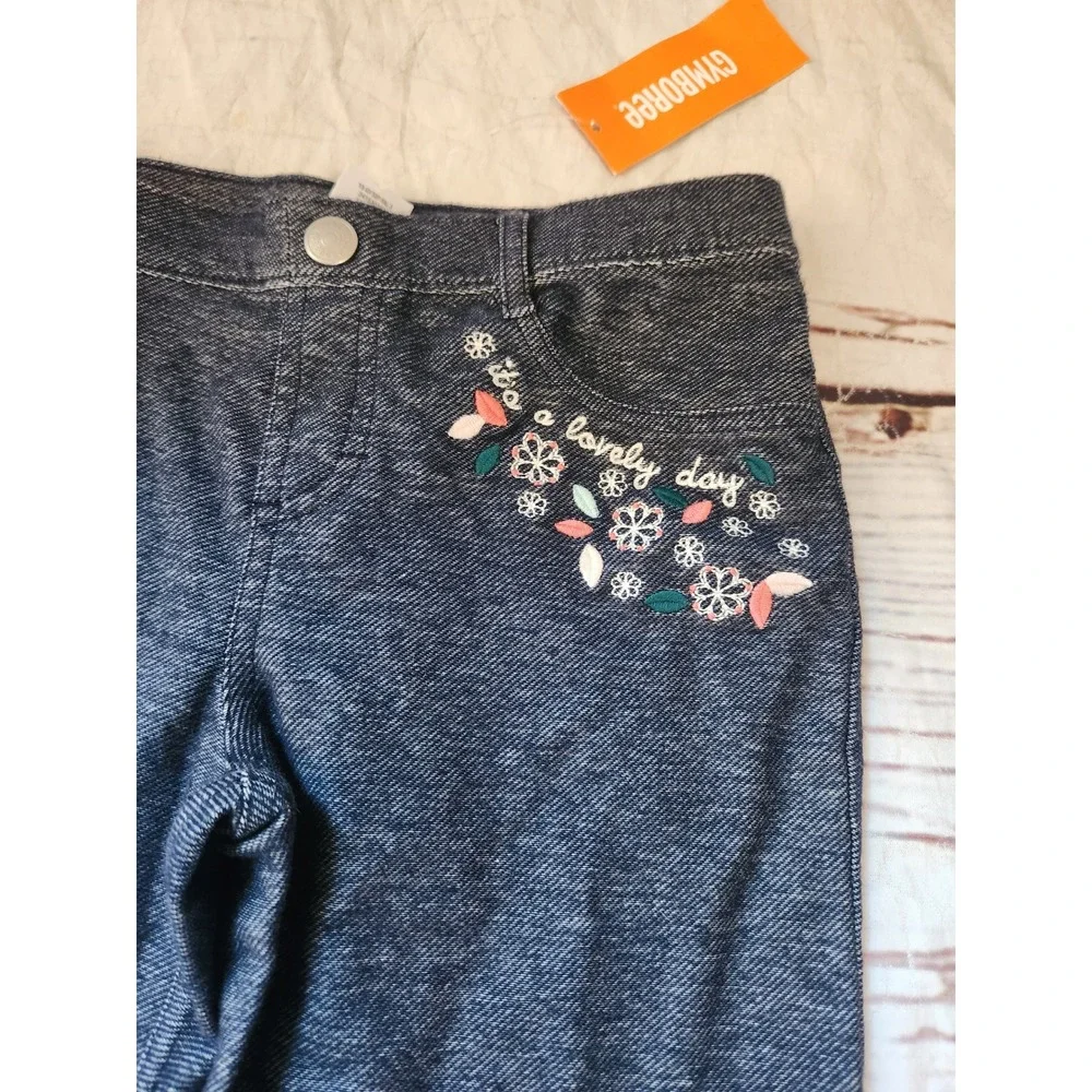 Gymboree Girls Size 12 Navy Blue Knit Denim Pants Floral Embroidery NWT